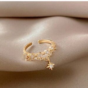 NWOT adjustable open gold dipped ring with chain